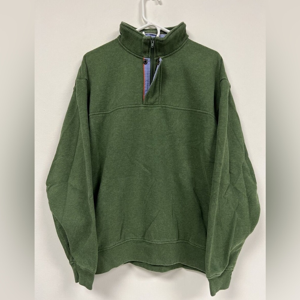 Orvis Sweater Mens Large Green Pullover Zip Sweatshirt Outdoors Fish 1/4